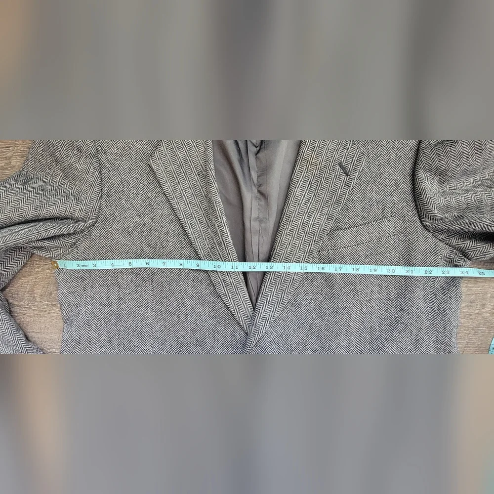 Vintage 80's Blazer Men's 46L Black & White Harringbone 2 Button 100% Pure Wool